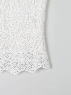 Women's Vintage White Crochet V-Neck Top S