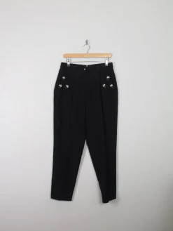 Women's Vintage Wool Trousers Black With Embroidery 32"W