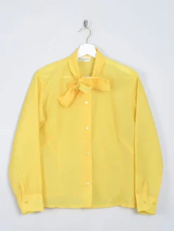 Women's Vintage Yellow Tie Neck Blouse M