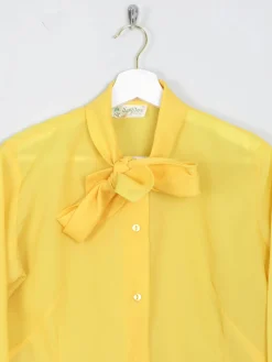 Women's Vintage Yellow Tie Neck Blouse M