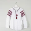Women's White Peasant Blouse With Embroidery & Tassels S/M