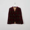 Women's Wine Vintage Check Velvet Jacket XS