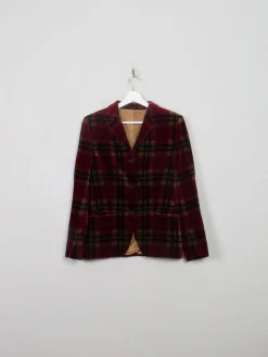 Women's Wine Vintage Check Velvet Jacket XS