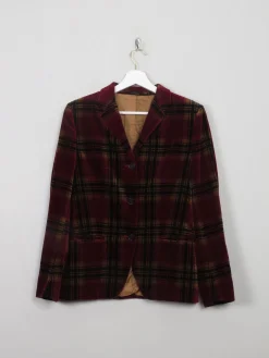 Women's Wine Vintage Check Velvet Jacket XS